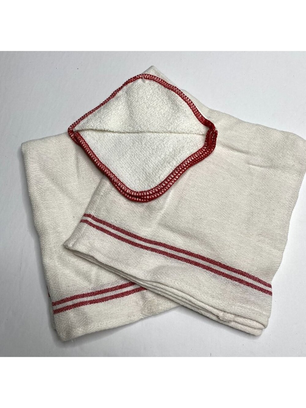 IKEA Hildegun 18"x24" 10"x10" Ivory Red Stitch Hand Towel Wash Cloth Bathroom Ki